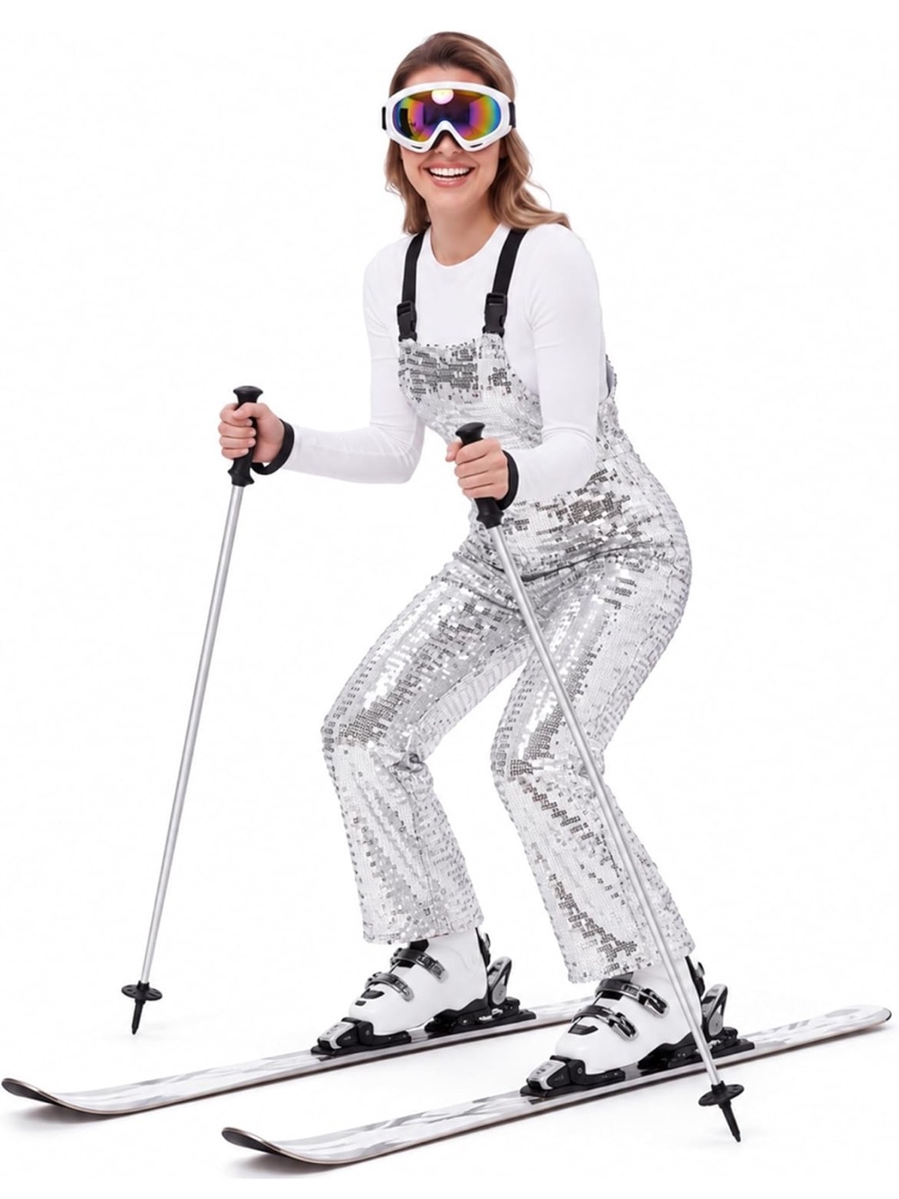 NEW Disco Ball Silver Sequin Ski Bib Costume – Women’s Medium